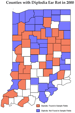 Counties with Diplodia Ear Rot in 2000