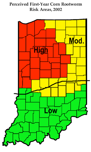 Perceived First-Year Corn Rootworm Risk Areas, 2002