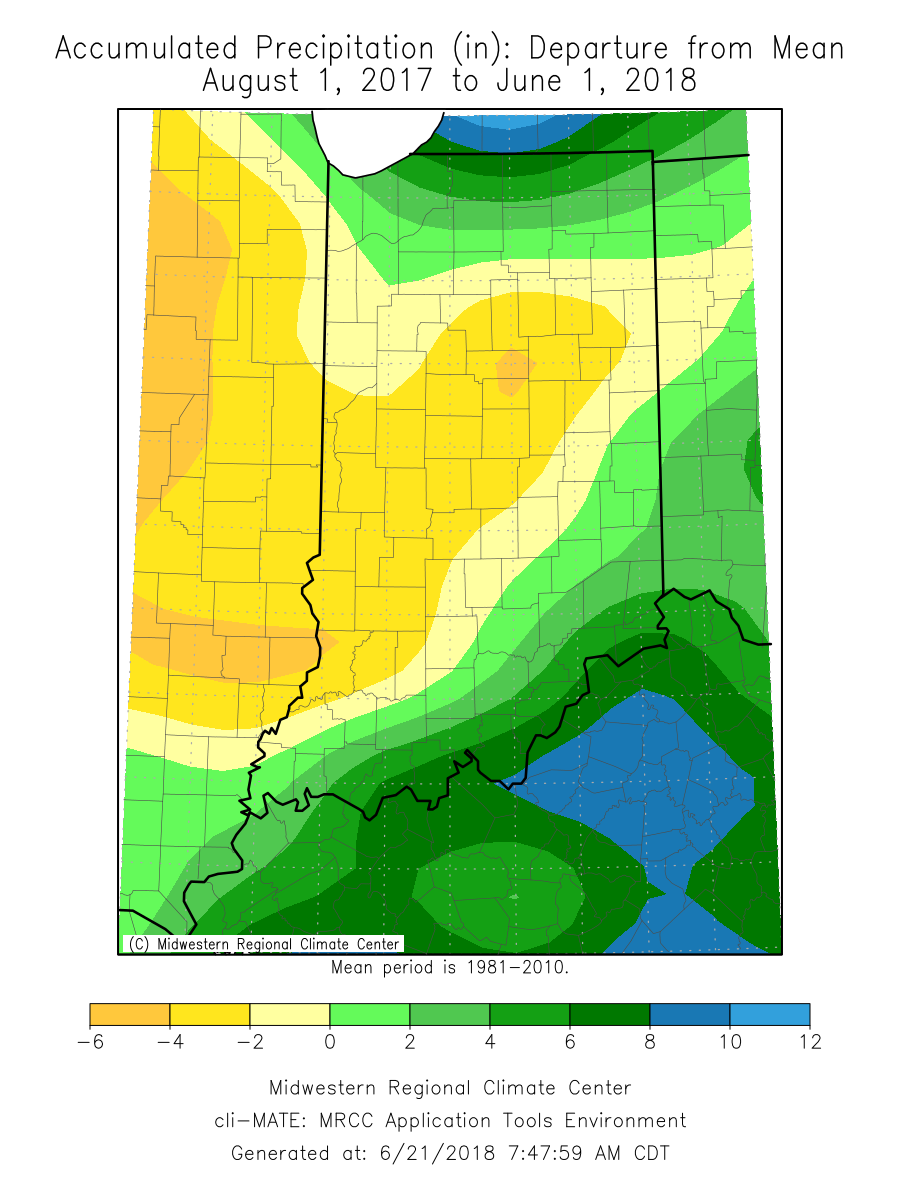 Figure 1. Precipitation deviation from mean for August 1 2017 until June 1 2018.