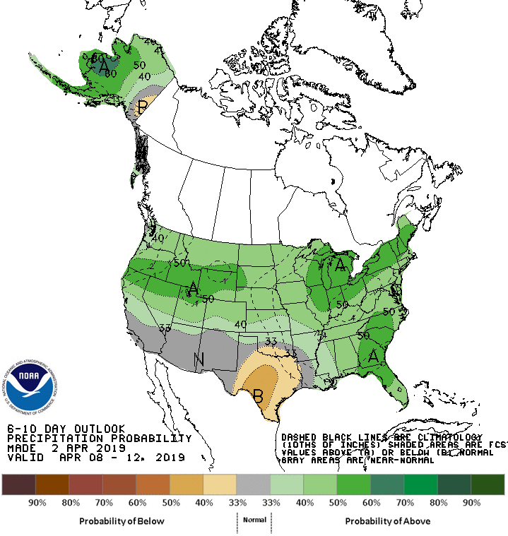 6-10 Day Outlook Precipitation Probability Made April 2, 2019