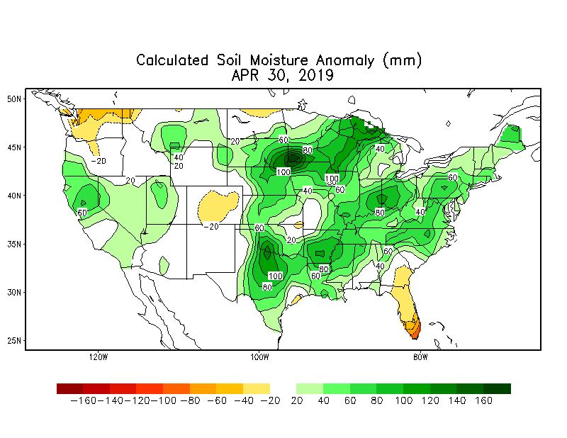 Calculated soil moisture anomaly