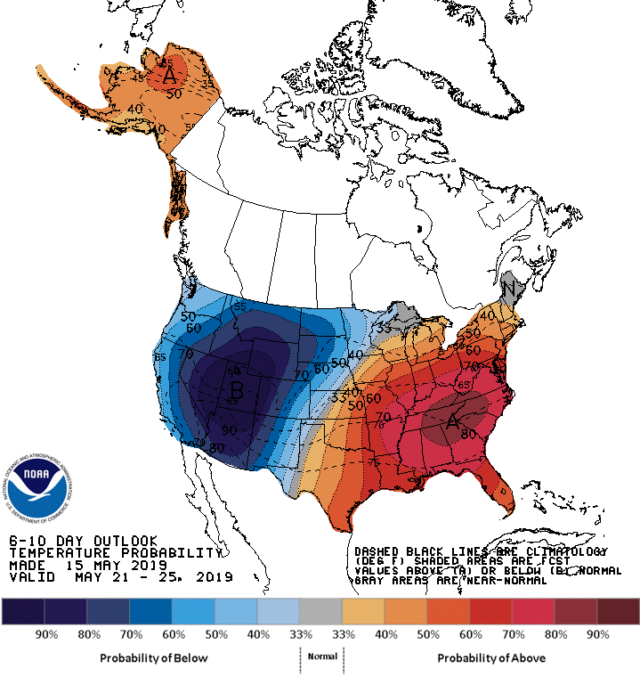 6-10 day outlook temperature probability made 15 May 2019