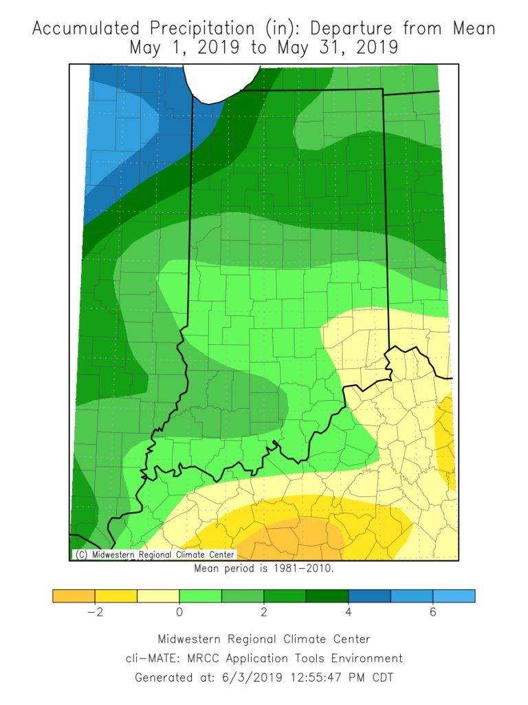 Figure 1: Indiana Precipitation - Departure from Mean May 2019