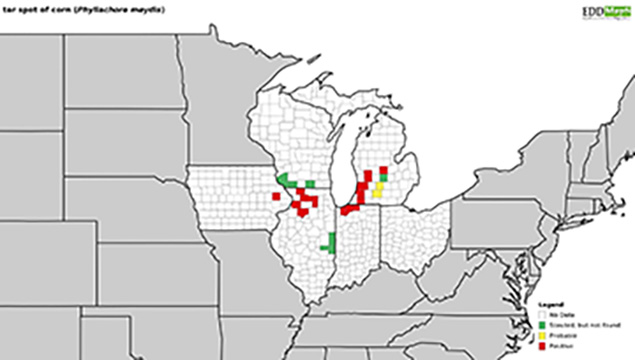  Figure 3. Map of counties confirmed for tar spot as of August 1, 2019. 