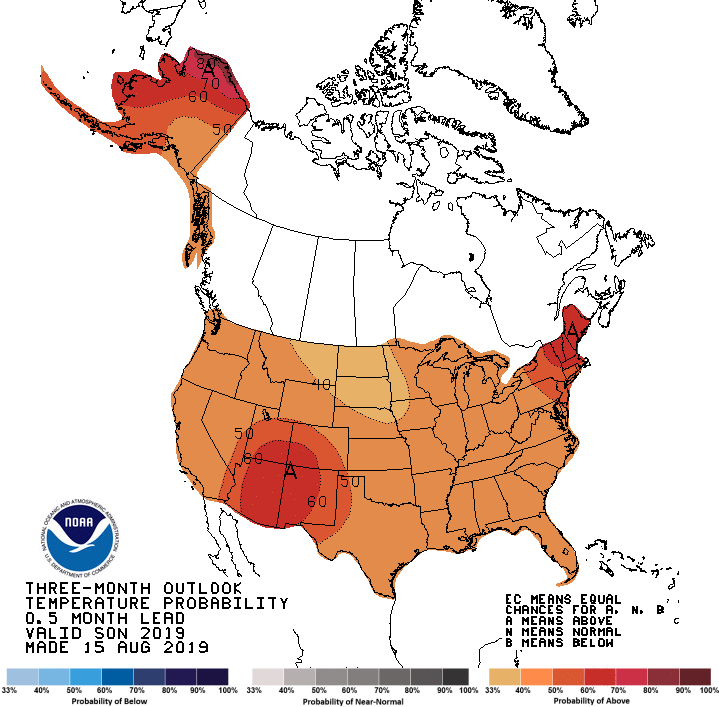 Sep-Nov 2019 three month outlook temperature probability