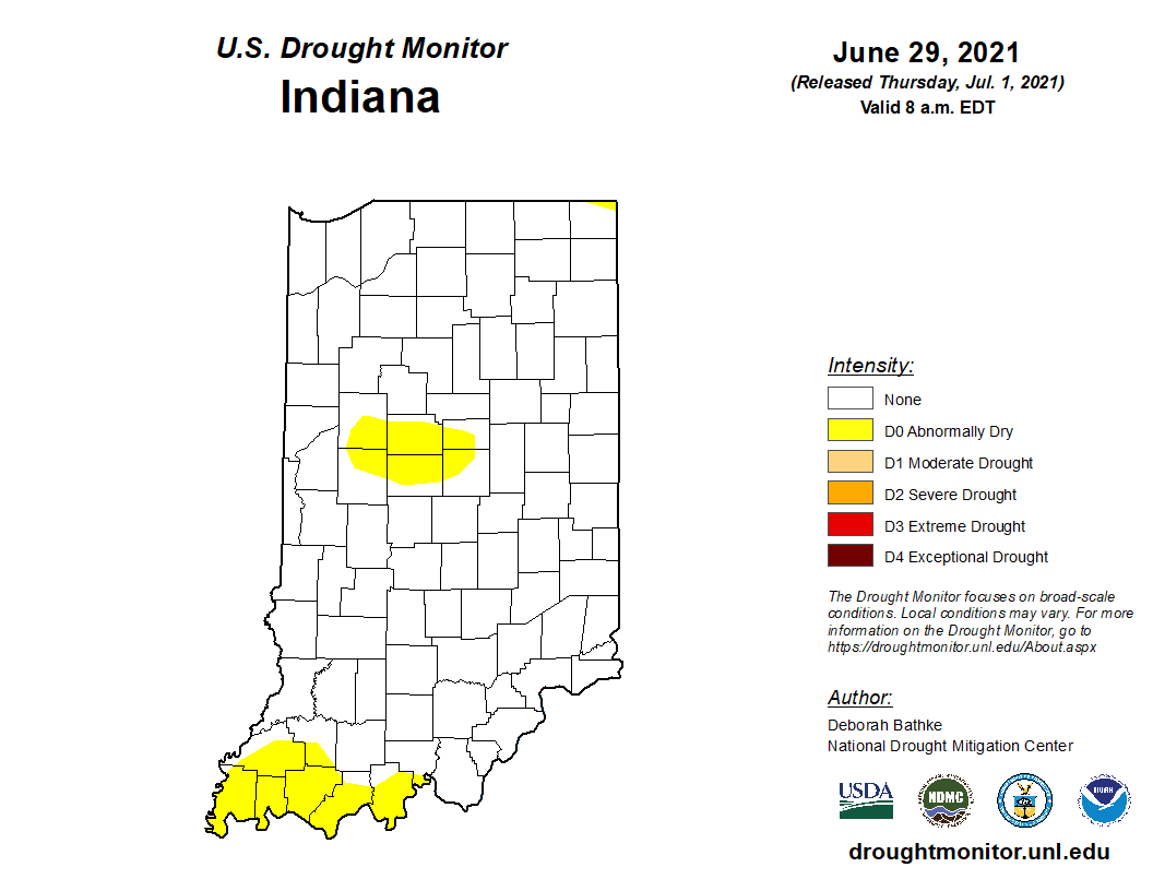 Figure 2. US Drought Monitor status for Indiana as of data through June 29, 2021.
