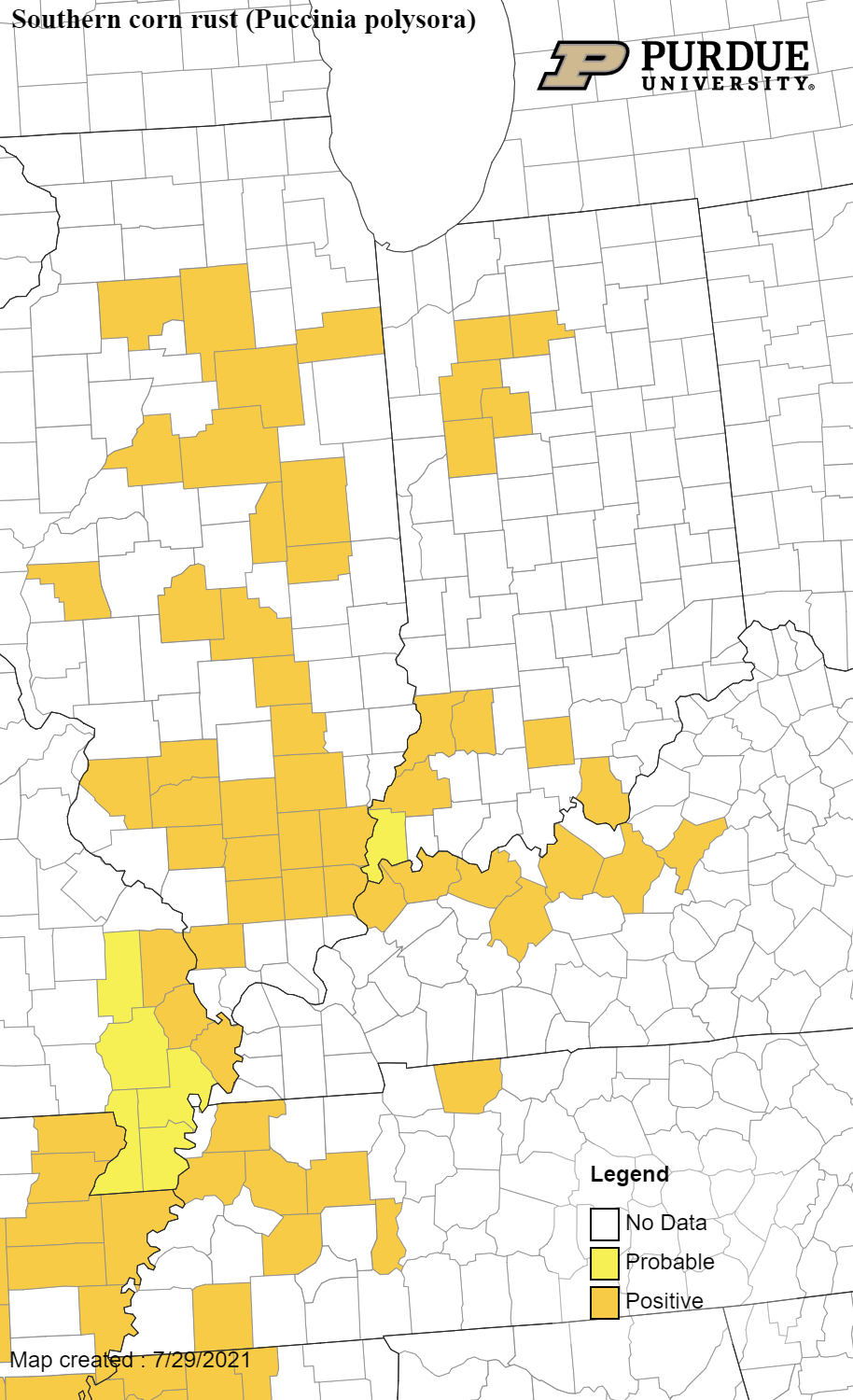Figure 4. Southern corn rust map for July 29, 2021. 