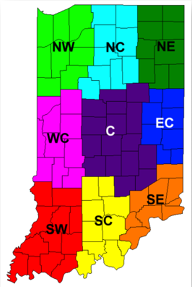 Fig. 1. Indiana crop reporting districts as identified by USDA-NASS.