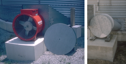 Figure 1. An unsealed and sealed bin aeration fan (seal fans in the spring).