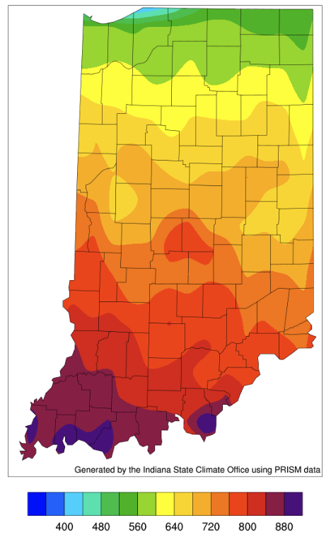 Figure 4. Modified growing degree day (50°F / 86°F) accumulation from April 15-June 7, 2022.