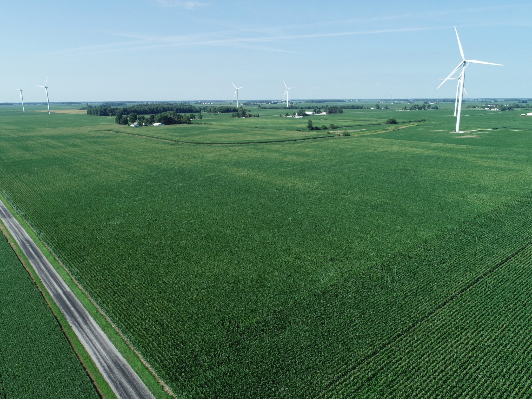Drone imagery of wind turbines in Tipton County, Indiana. (Photo Credit: Austin Pearson)