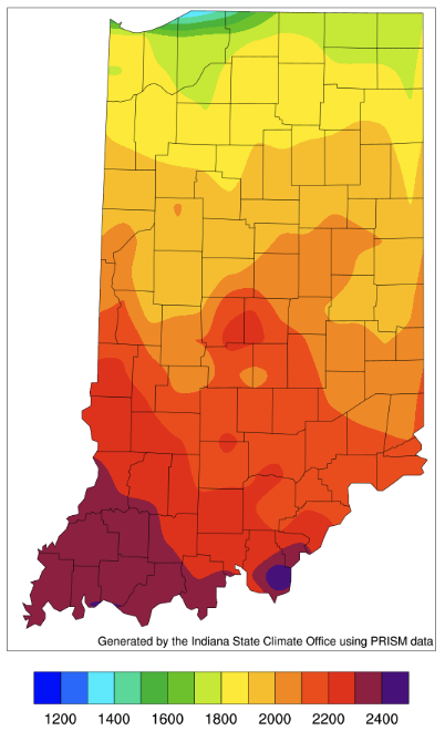 Figure 4. Modified growing degree day (50°F / 86°F) accumulation from April 15-August 3, 2022.