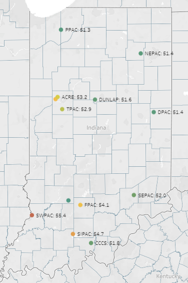 Figure 5: Purdue Mesonet 4” soil temperature across the state. Data may be obtained through the Purdue Mesonet Data Hub.