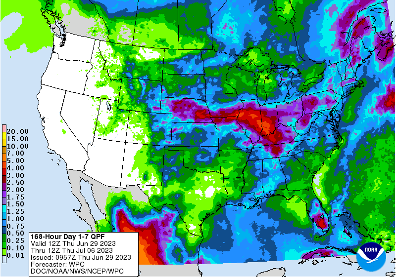 Figure 6. Forecasted rainfall amounts (in inches) for June 29 through July 6, 2023.