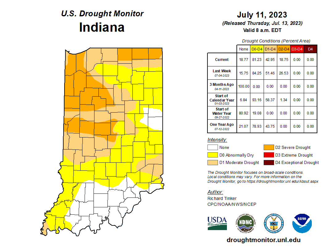 Figure 2: July 11, 2023, US Drought Monitor. The US Drought Monitor is released every Thursday morning by 8:30 AM.
