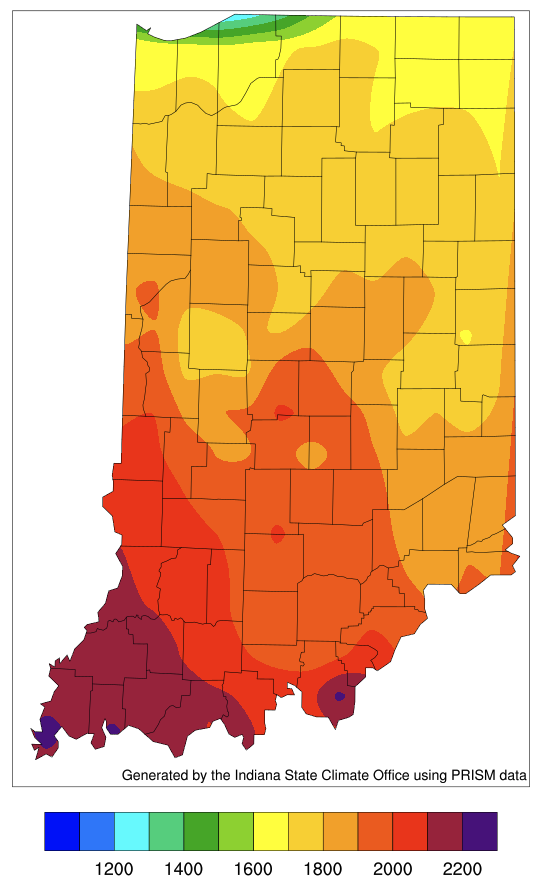 Figure 2. Modified growing degree day (50°F / 86°F) accumulation from April 15-August 2, 2023.