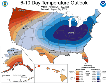 Figure 1: The CPC indicates a nearly 100% chance of below normal temperatures over much of the Midwest.