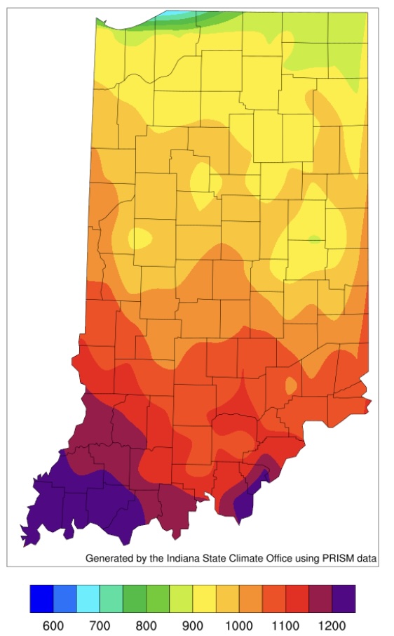Figure 2a. Accumulated modified growing degree days (50°F / 86°F) from May 1 through June 30, 2026