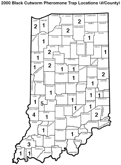 2000 Black Cutworm Pheromone Trap Locations (#/County)