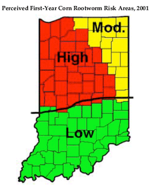 Perceived First-Year Corn Rootworm risk Areas, 2001