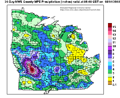 30 day NWS County MPE precipitation