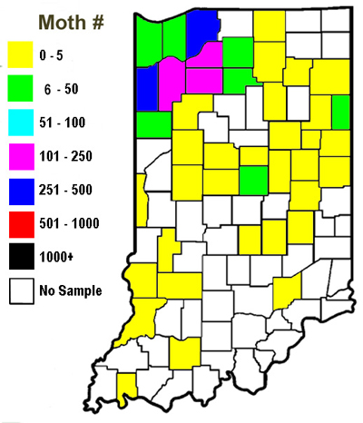 Indiana county western bean cutworm moth captures in pheromone traps throughout Indiana 2007