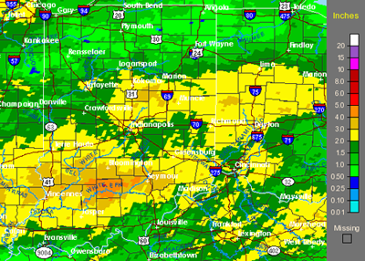 estimated 7 day precipitation throughout Indiana 12 May