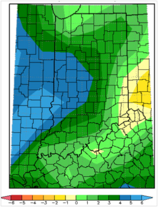 departure of the total precipitation from the historical mean over the past 90 days