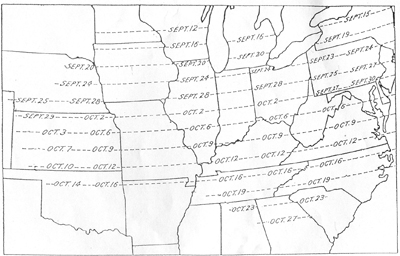 Map showing approximate dates for planting wheat to avoid first generation Hessian fly damage