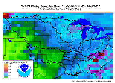 NAEFS 16-day Ensemble Mean Total QPF from 6/18/2013