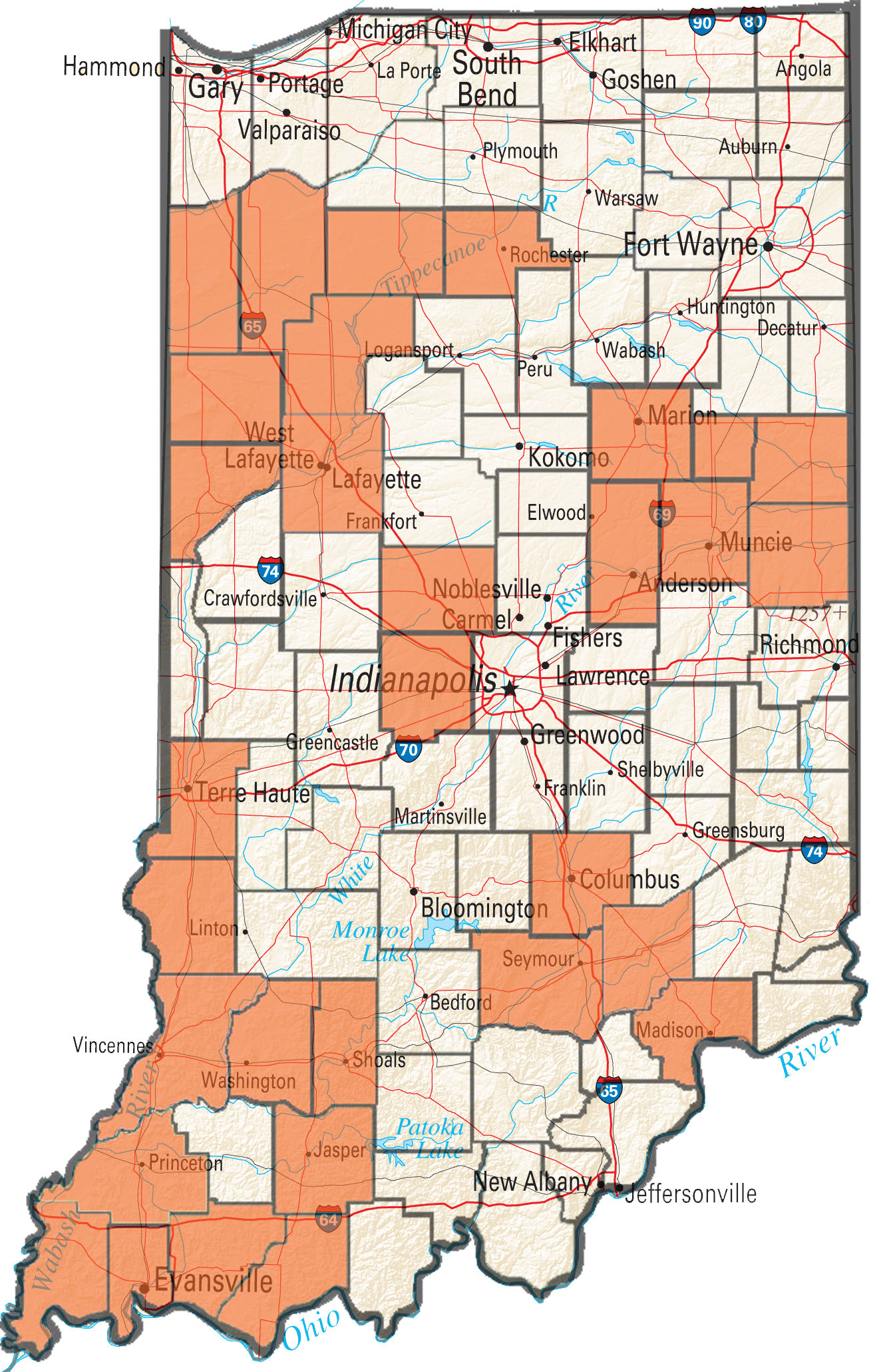 Figure 1. Indiana counties with confirmed glyphosate-resistant water hemp.