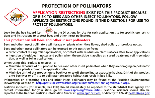 Figure 7. New pesticide labels include clear, distinct warnings if the product can harm pollinators.